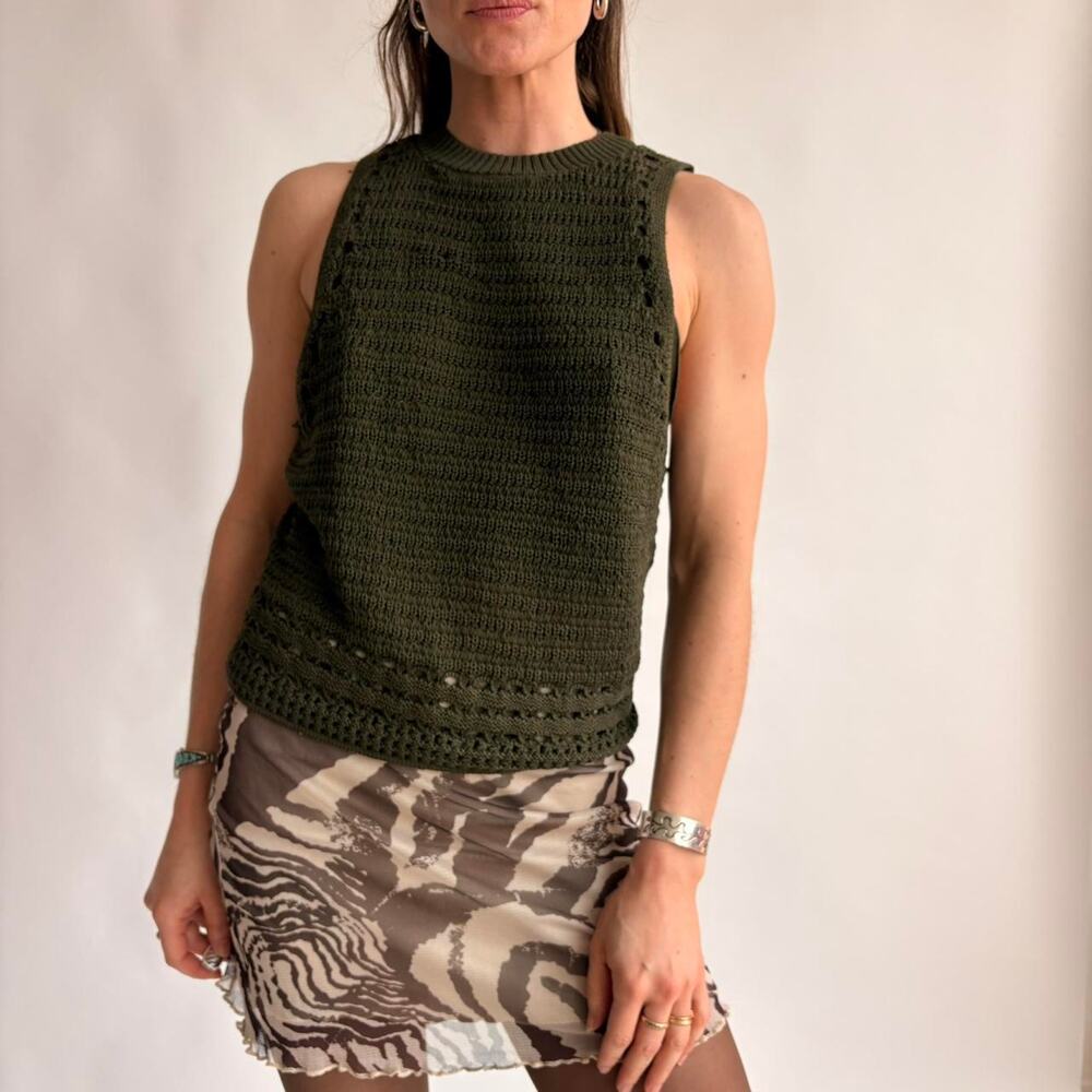 Express Y2K Forest Green Crochet Sleeveless Top - Size Large